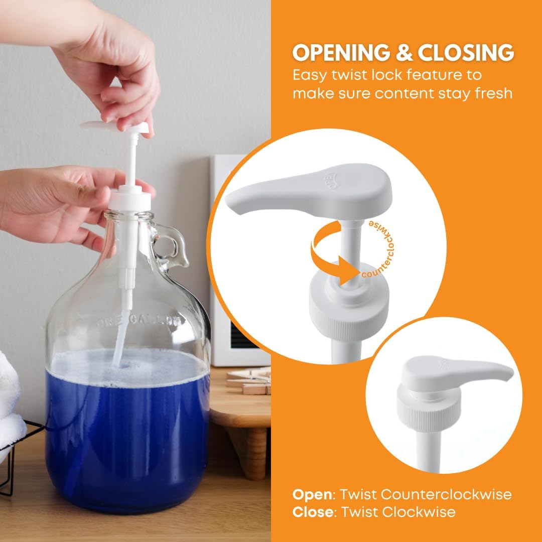 FastRack Heavy-Duty 1-Gallon Pump Dispenser with 38/400 Thread for Glass or Plastic Jugs | Commercial-Grade Hand Pump for 1 Gallon, Half-Gallon & 64oz Bottles | For Detergent, Condiments & Syrups