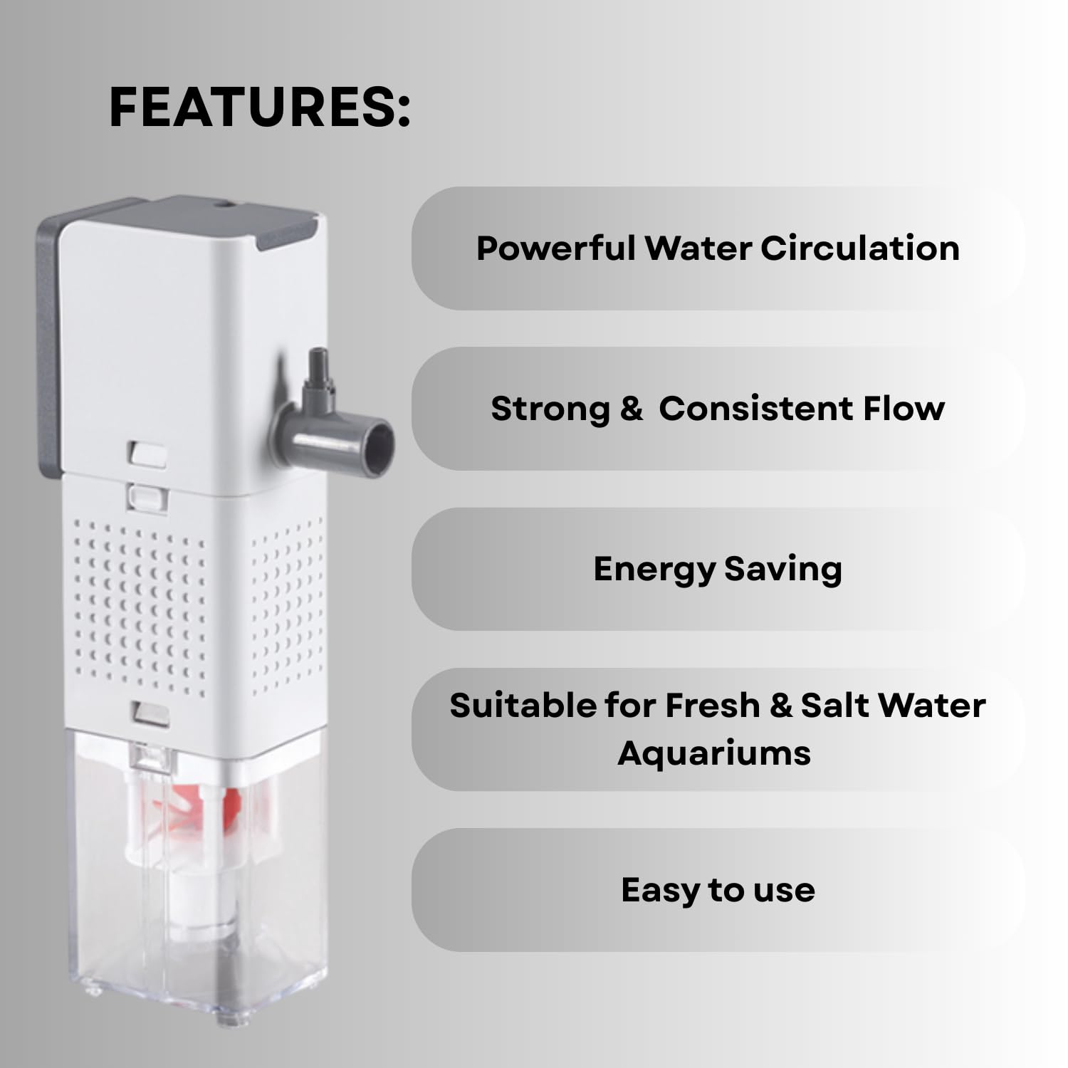 S0B0 AQ-1500F Internal Filter Features: Powerful Water Circulation, Strong & Consistent Flow, Energy Saving, Suitable for Fresh & Salt Water Aquariums, Easy to use