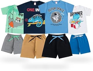 Kit 8 Peças Roupa Calor Infantil Menino Atacado 1 a 8 Lote com 4 Conjuntos Masculinos