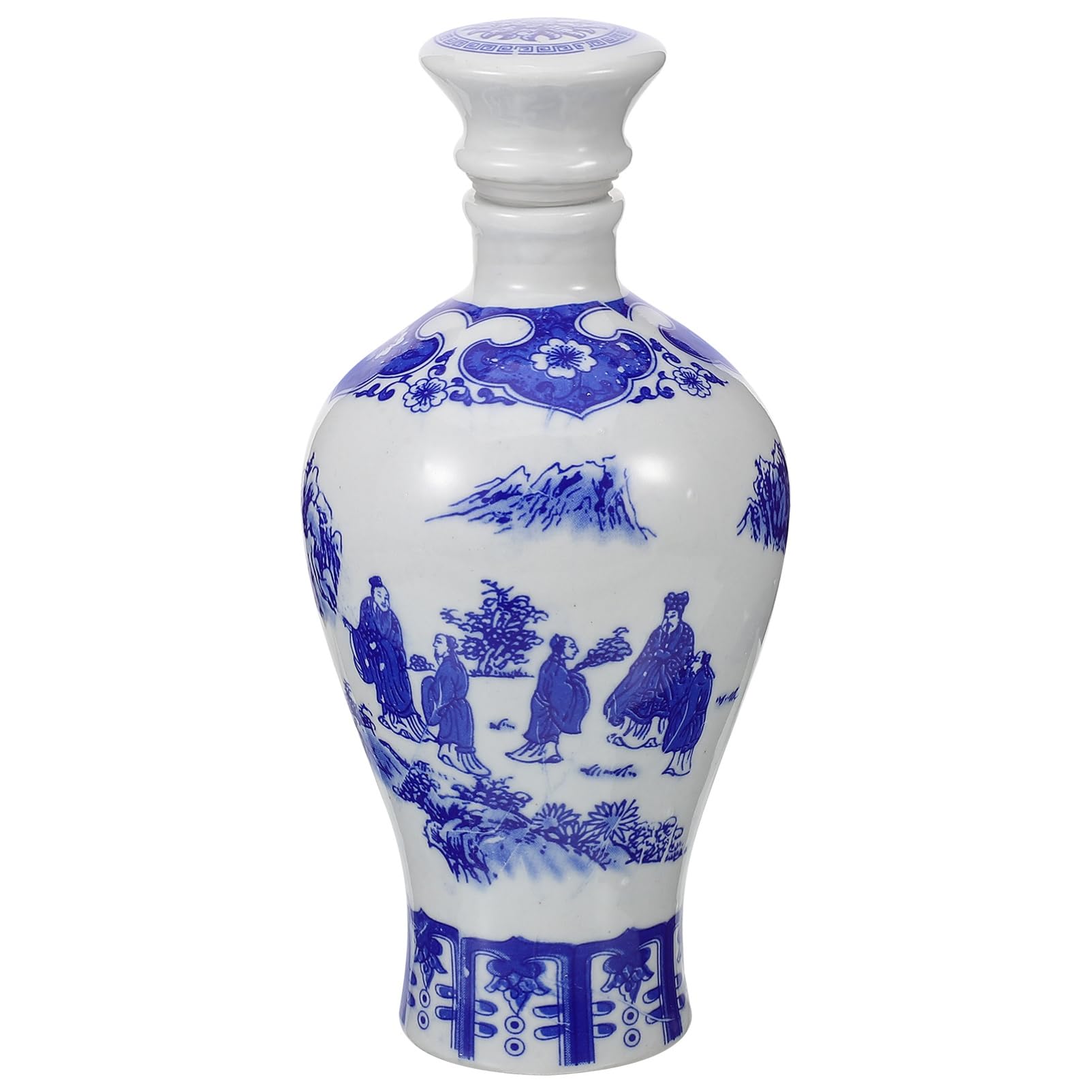Bouteille de liqueur en céramique bleue et blanche traditionnelle de style chinois pour bar
