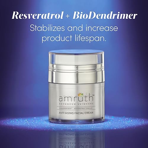 Miniatura 2 de Amruth Resveratrol Crema facial antienvejecimiento diaria, tarro de 1 onza con bomba, ligera, reafirma y nutre la piel, suaviza la apariencia de