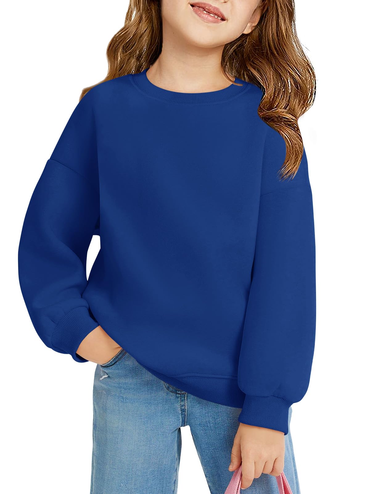 Haloumoning Sudaderas de gran tamaño con cuello redondo para niñas, de forro polar, con hombros caídos, de 5 a 14 años