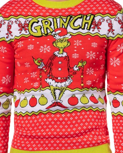 Dr Seuss Grinch Men's Snowflakes Fair Isle Ugly Christmas Sweater2