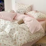 Couvercle Floral Taille Twin, Fleurs Florales Rose Blanc Couleur de lit avec fermeture à glissière,Couvernement de confort en microfibre douce et 1 Oreiller