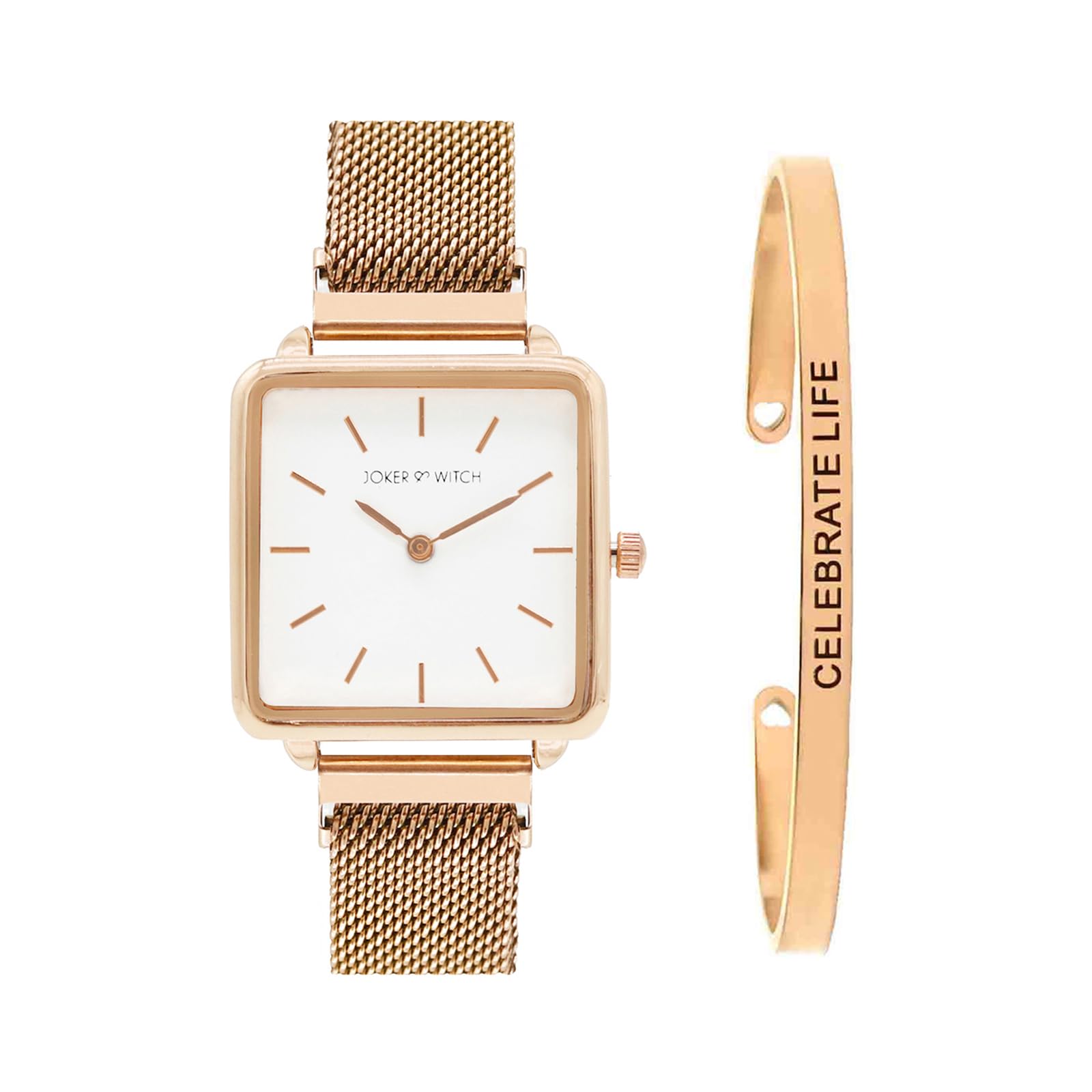 Joker & Witch Stainless Steel Women Sawyer Analog Watch Bracelet Stack Combo, White Dial, Rose Gold Band (B0C7L9FJX9) Amazon Price History, Amazon Price Tracker