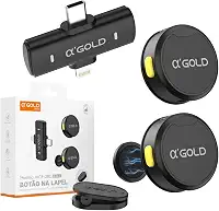 Microfone de Lapela Sem Fio Bluetooth Kit 2 Microfonones Abafamento de Ruído Até 10 Horas Tempo de Trabalho Compatível com Camera, iPhone, Android, PC - Conexão Android e USB-C - Linha AGold Premium