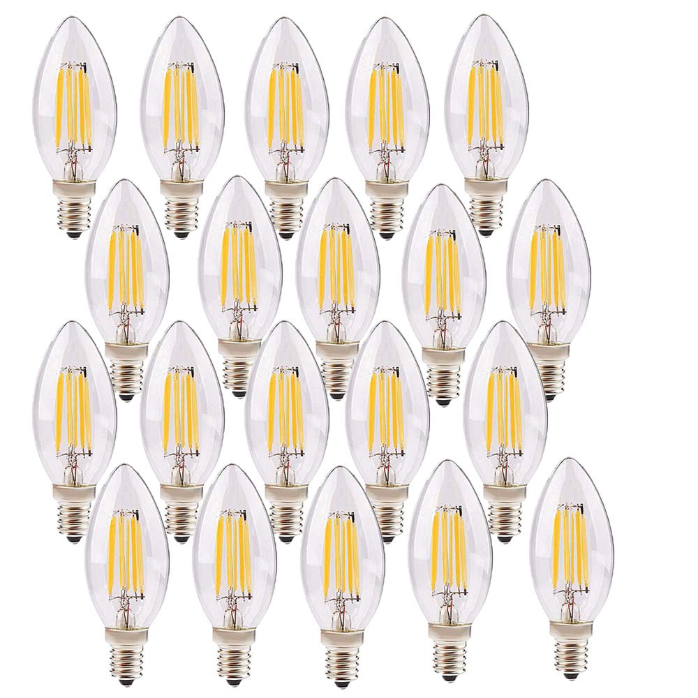 20 Pezzi Lampadine Filamento a LED E14 4W Equivalenti a 40W, 400LM, Bianca Fredda 6000K, Forma a Candela, Vetro Vintage LED, Non-dimmerabile