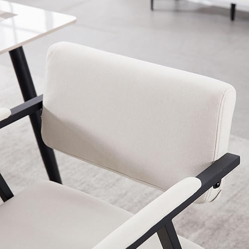 Miniatura 7 de LukeAlon Juego de 2 sillas de comedor de lino, modernas sillas de comedor tapizadas con respaldo abierto con reposabrazos, sillas laterales con
