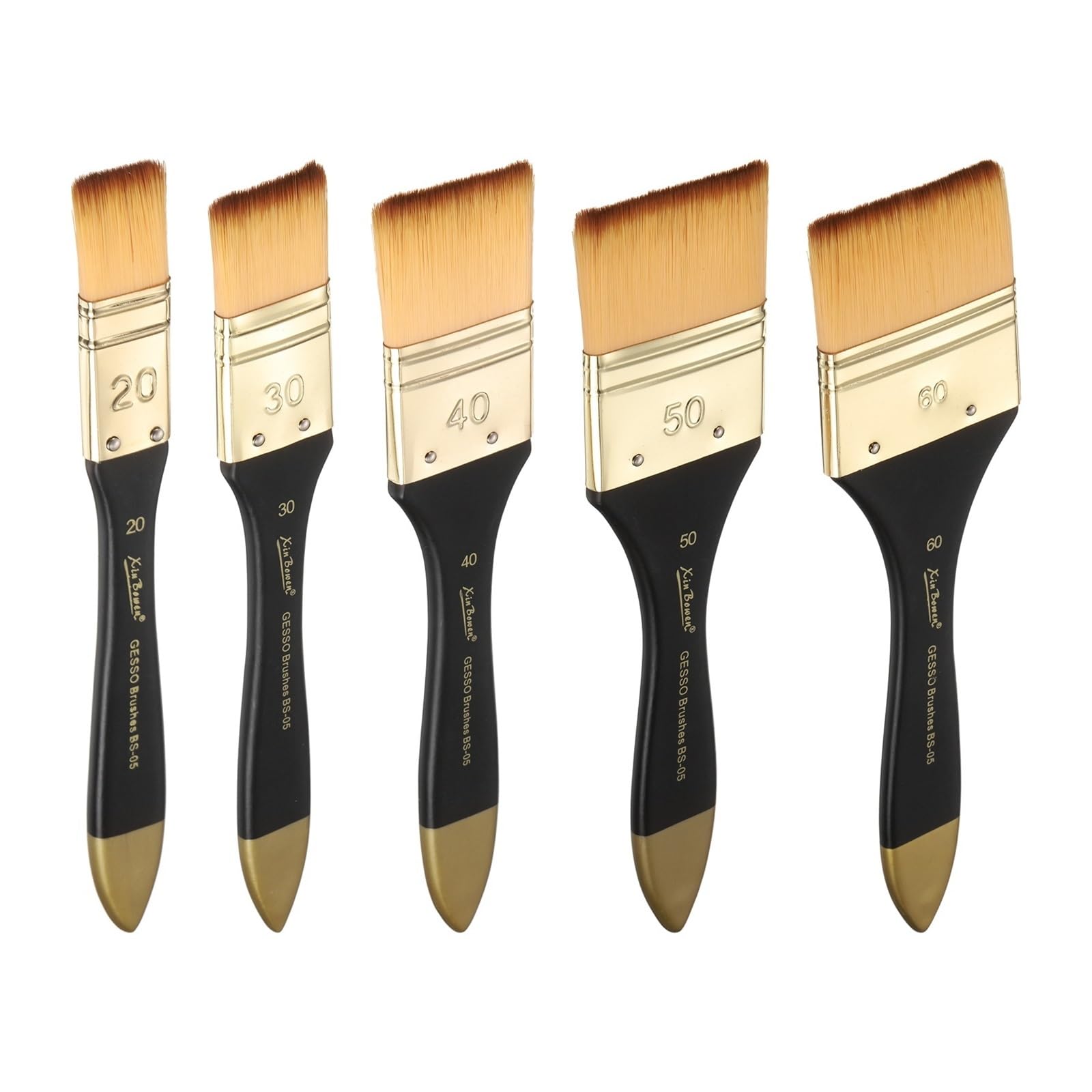 5Pcs Flat Paint Brush Acrylic Painting Brushes Professional Tools with Wooden Handle for Watercolor Oil Crafts