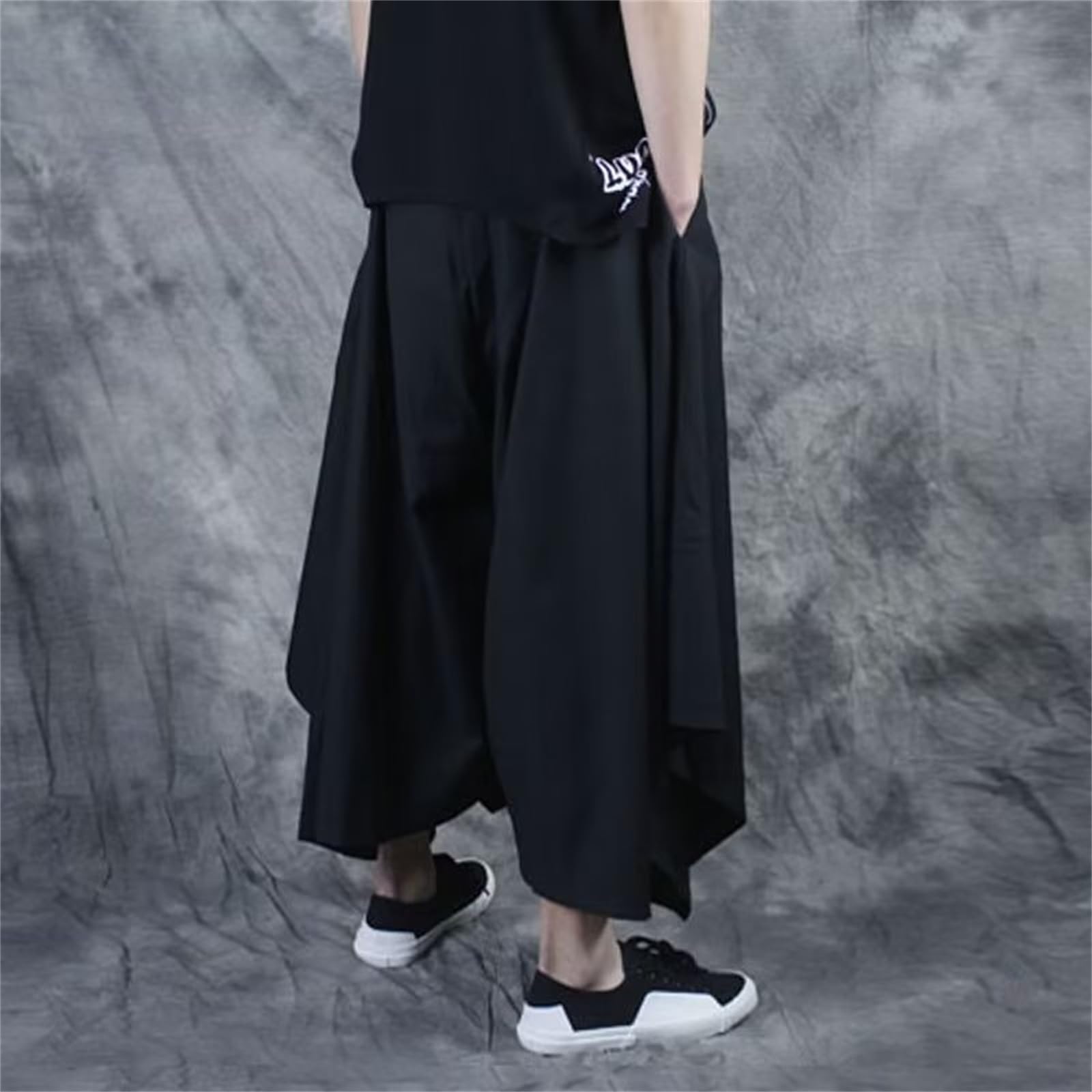 Falda de harén para hombre, estilo japonés, estilo samurai, hakama, dobladillo irregular, holgado, pierna ancha, pantalones informales, yoga, ninja, pantalones bajos, pantalones harén, hip