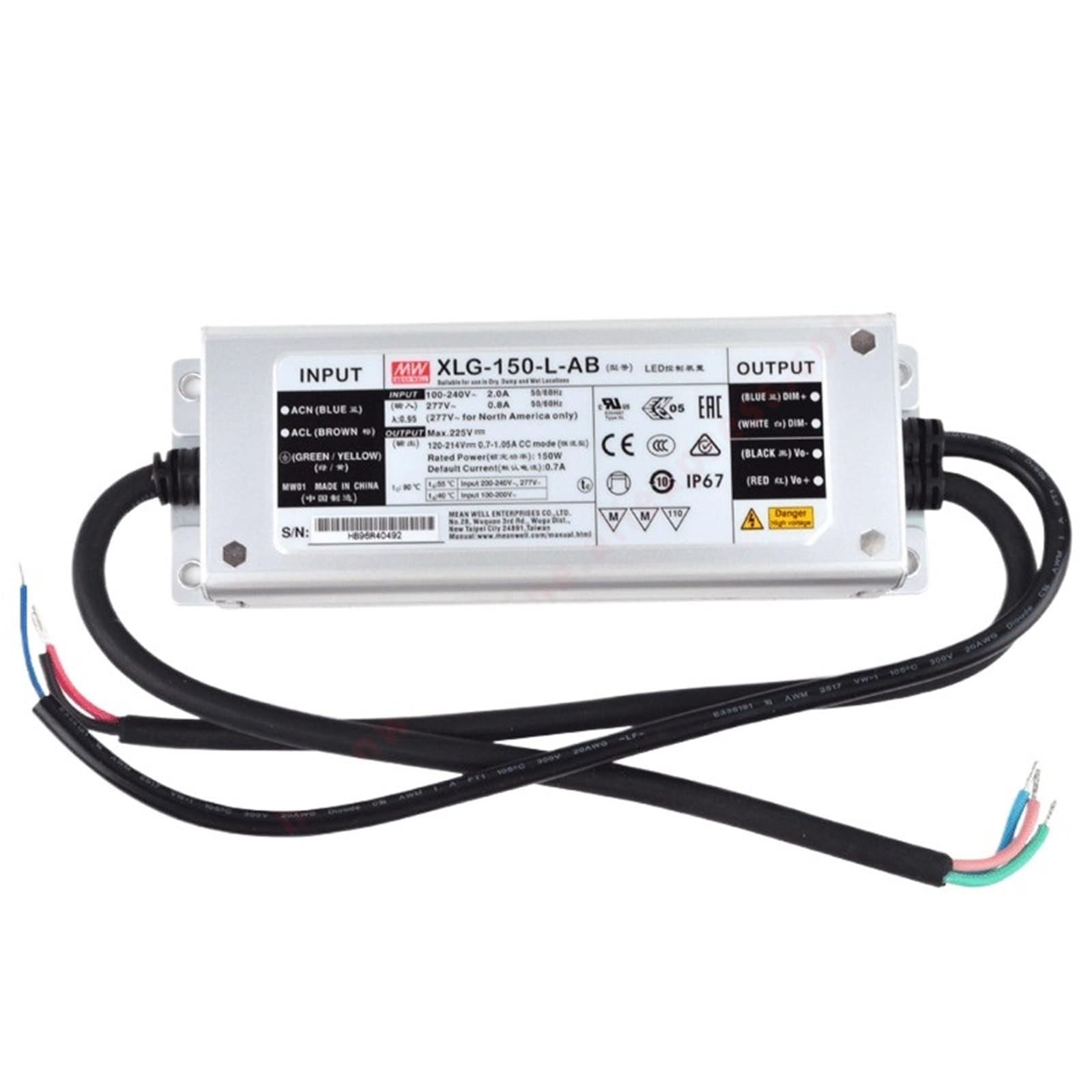 Fcarumiqp Xlg-150-L-Ab-150W Xlg-150-L-Ab 3 In 1 Dimming 150W/120-214V/350-1050Ma Constant Power Led Driver