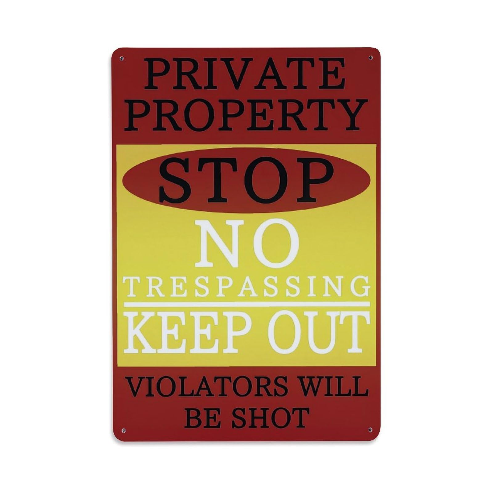 Private Property Stop No Trespassing Retro Metal Tin Sign, Vintage Metal Poster for Bar, Home, Man Cave, Kitchen, Laundry Room Art Decor 8x12 Inch