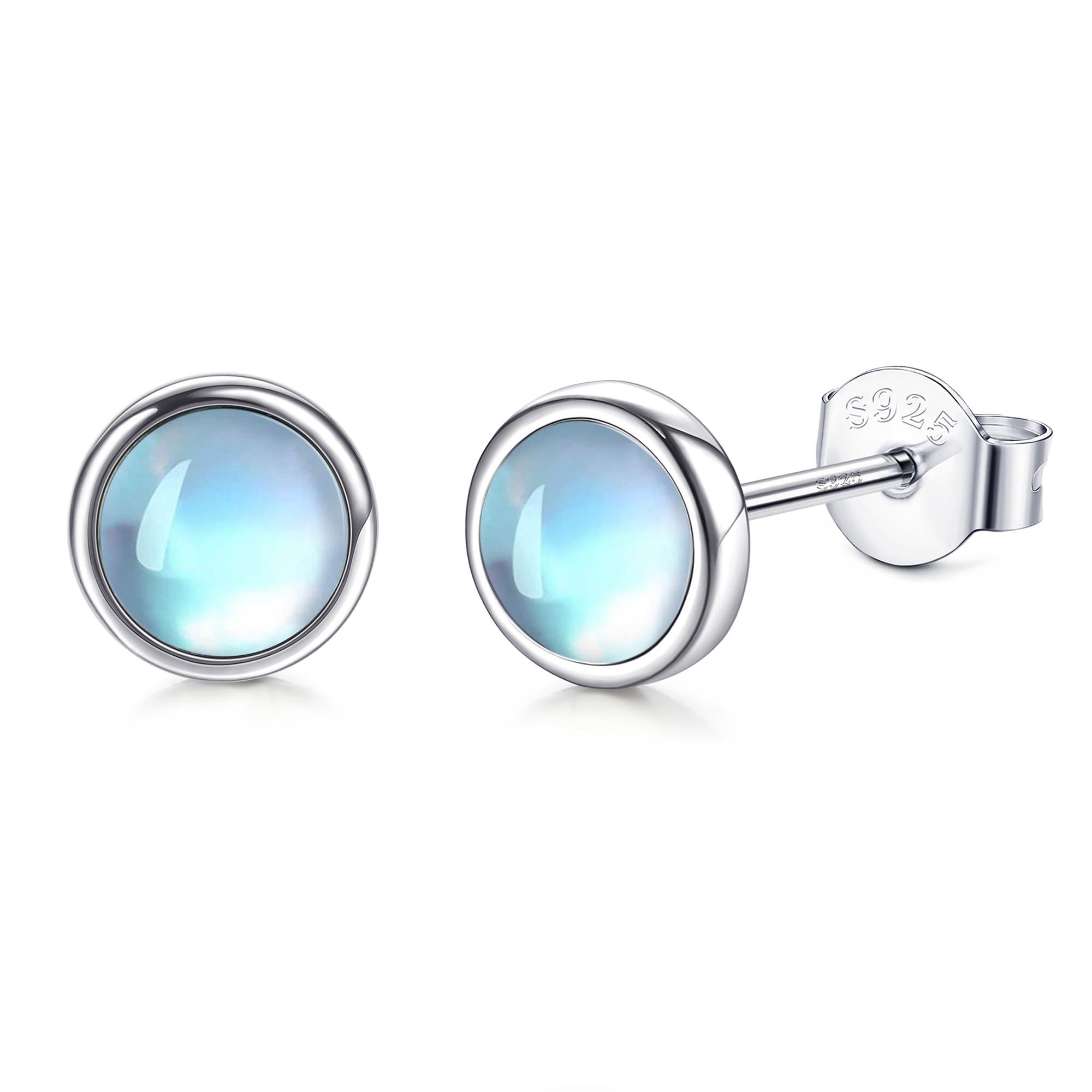 LOLIAS Set 3 Orecchini In Argento 925 Con Pietra Di Luna, Turchese E Onice Nero - Ipoallergenici, Rotondi 4mm - Regalo Donna