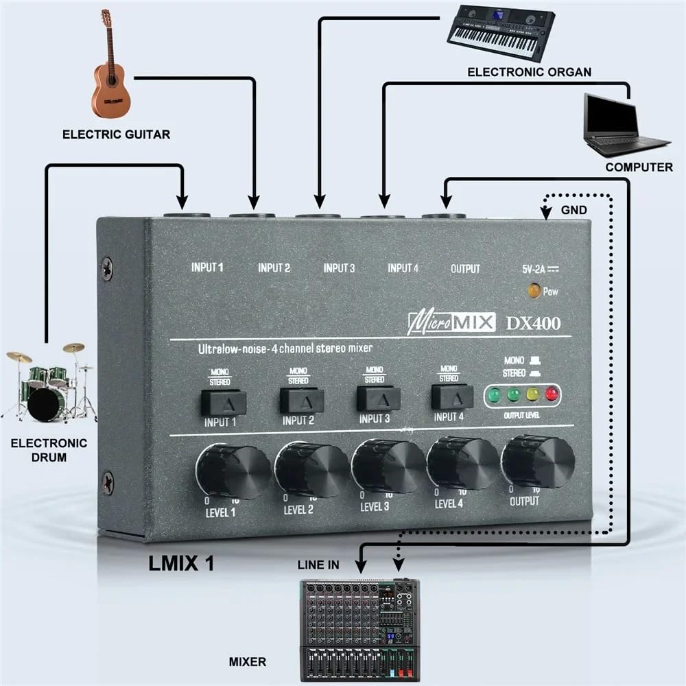 Mixer di Linea a 4/6/8 canali a bassissimo Rumore Mini Mixer Alimentazione DC5V Mixer di Facile utilizzo(DX800)