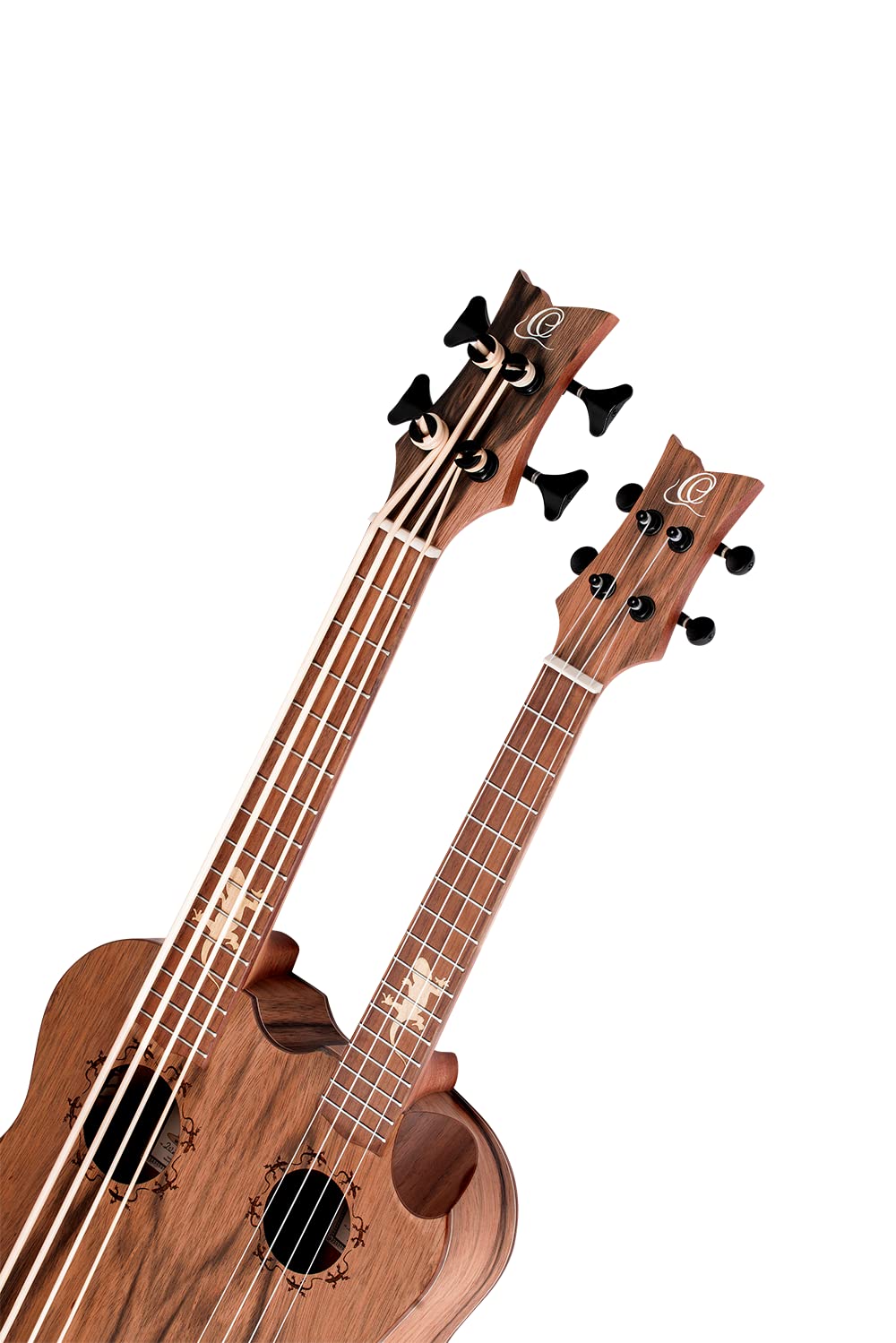 Ortega Guitars Double Neck Ukulele Elettro-Acustico – Tenor, Ukebass – Custom Built Series – Gig Bag Inclusa – Paldao, Natural (HYDRA-BSTE)