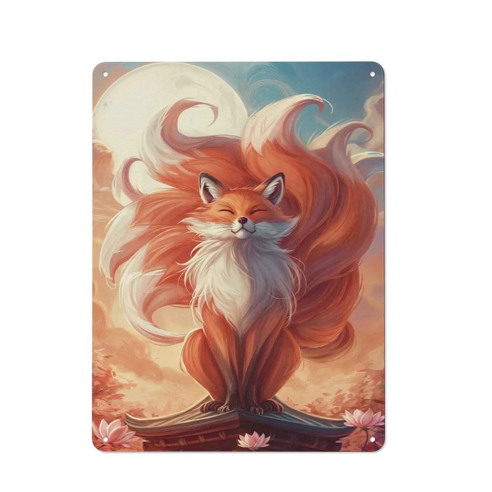 Junmoney Style-17 Cafe Style Decorative Metal Plaque 40X30cm Featuring Sunset Fox, Bistro Wall Plaque For Tea Room, Shop Wall Or Breakfast Area