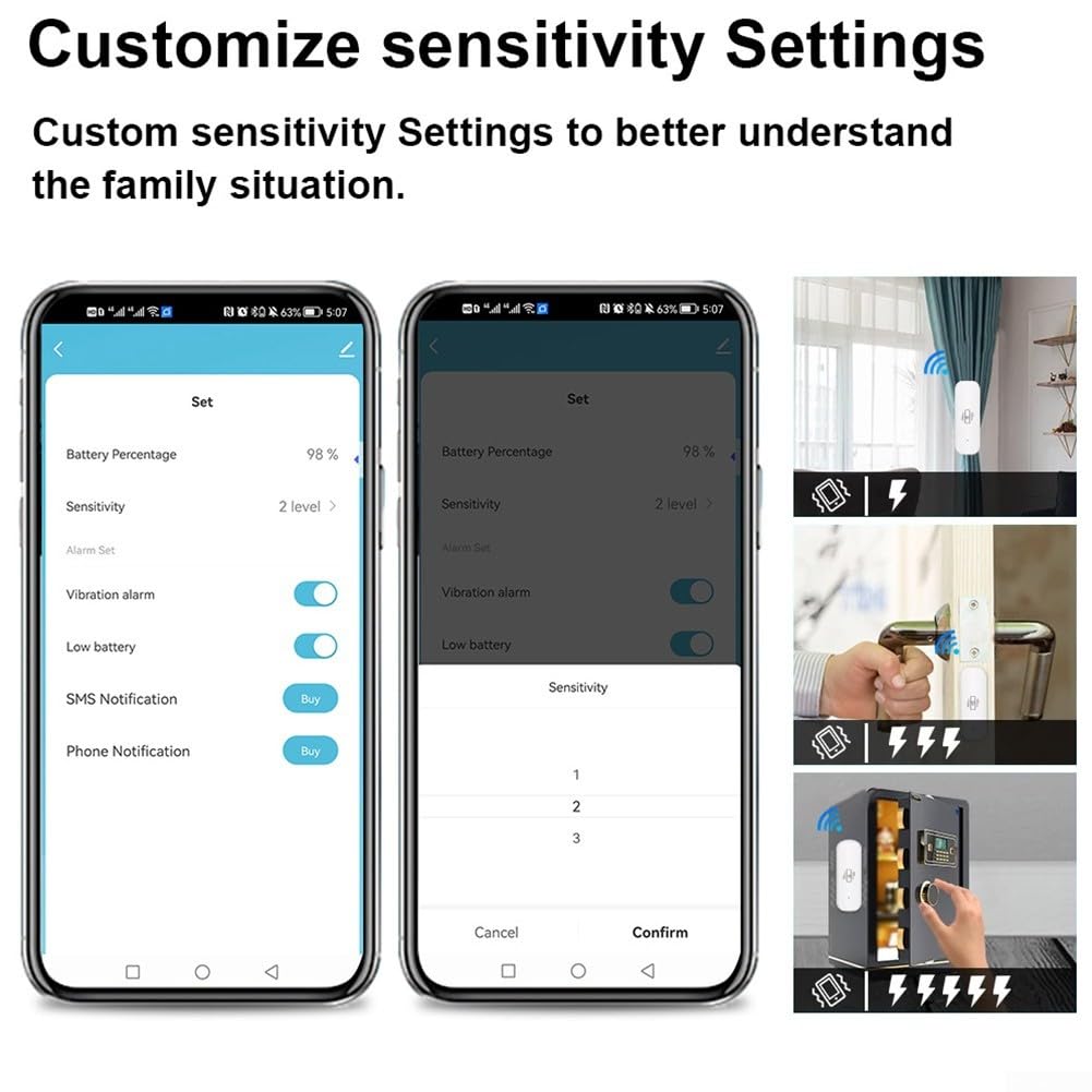 WLAN-Vibrationssensor, kabelloser Mini-Glasbruchmelder für Alarm und Smart-Home-Automatisierung, kein Hub erforderlich, kompatibel mit Tuya/für Smart Life App (6 Stück)