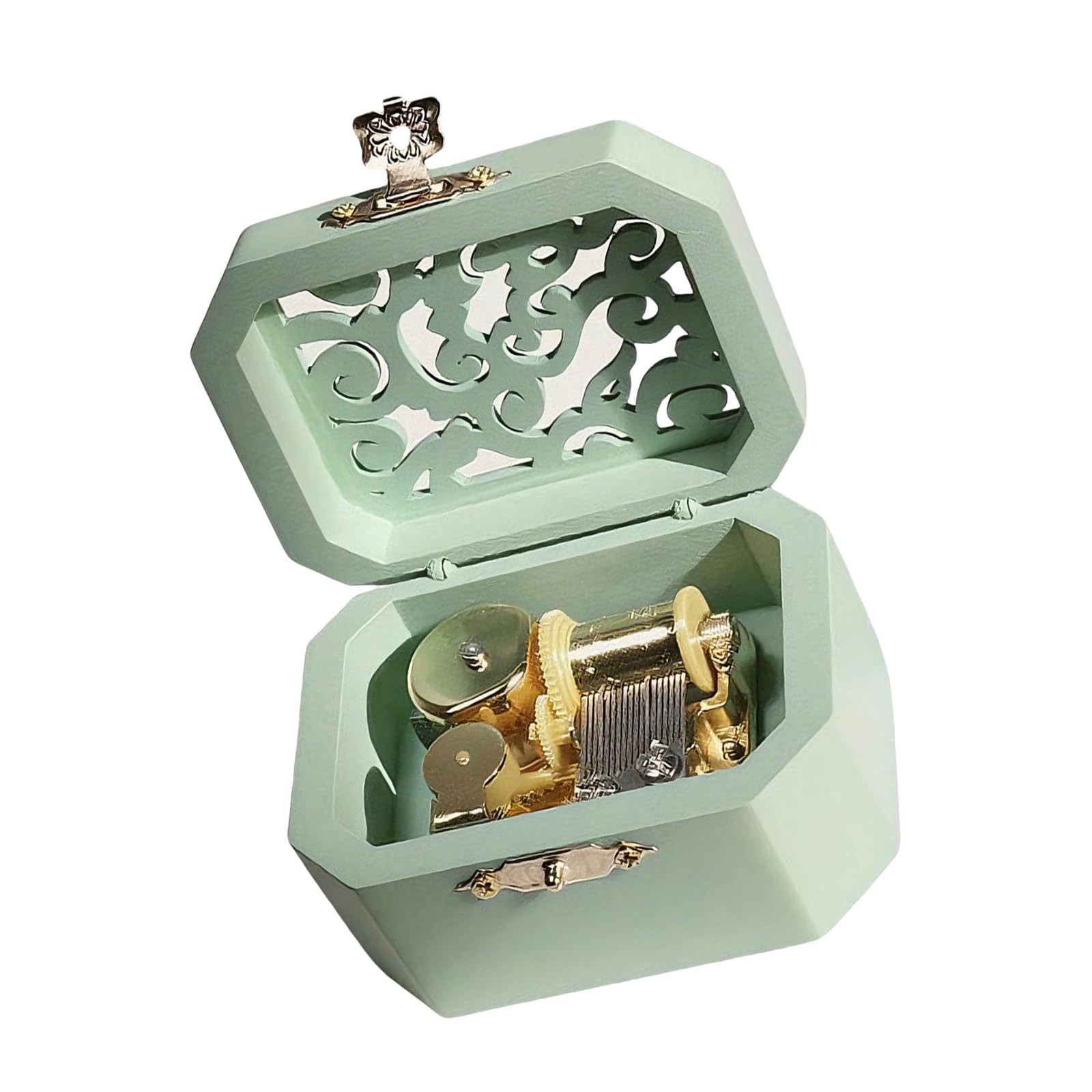 Piceioep Wooden Hollowout Carving Music Box with Wind Up Operations Classical Melodies for Decorative Home Accent Musical Gift Antique Gift