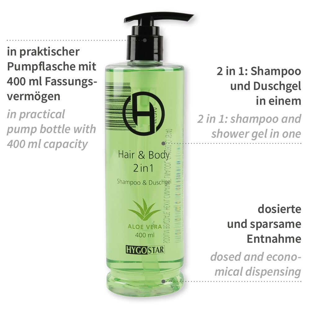 15 Stück Franz Mensch Hair & Body 2in1 Hotel Shampoo Duschgel | Hygostar, Pumpspender, grün, L: 6 cm, B: 6 cm, H: 21 cm, Hotelkosmetik, Einmalkosmetik, Einwegkosmetik, Packung