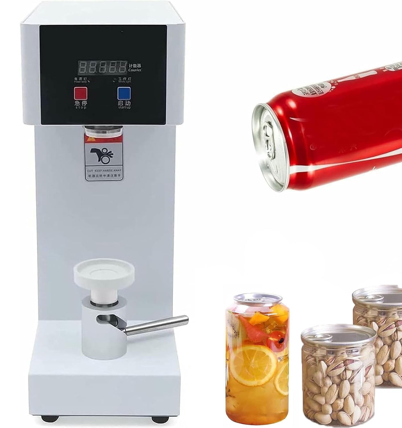 LjlXanthiper Tin Can Seaming Closing Machine,180w Electric Cup Sealer Machine,With Intelligent Control Panel,2.2” Diameter,5.7”-7.9” Height Adjustable,For Juice,Bubble Tea,Beer White