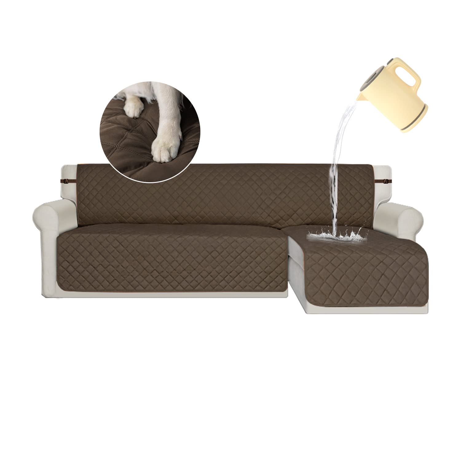 Arfntevss Sectional Couch Covers 3-Pieces Water Resistant L Shaped Sofa Cover Quilted Anti Slip L-Shape Sofa Slipcovers Set Living Room Furniture Protector for Pets Kids Dog Cat (Coffee, X-Large)