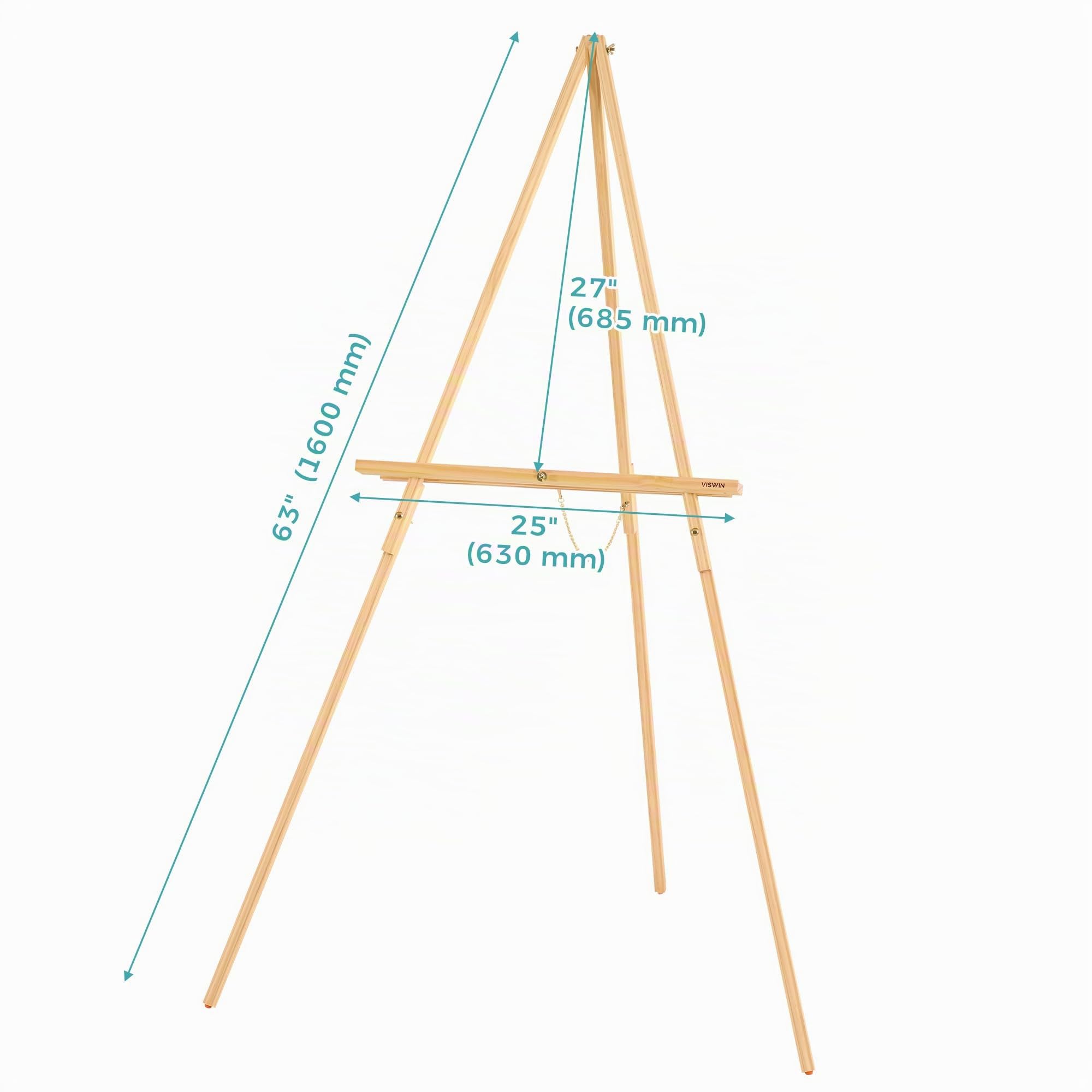 VISWIN 3-tlg 160cm Natur Staffelei Holz Groß für Hochzeit, Verstellbare Staffelei für Willkommensschild, Schilder, Poster, Bilder & Gemälde, A-Rahmen Leinwand Ständer
