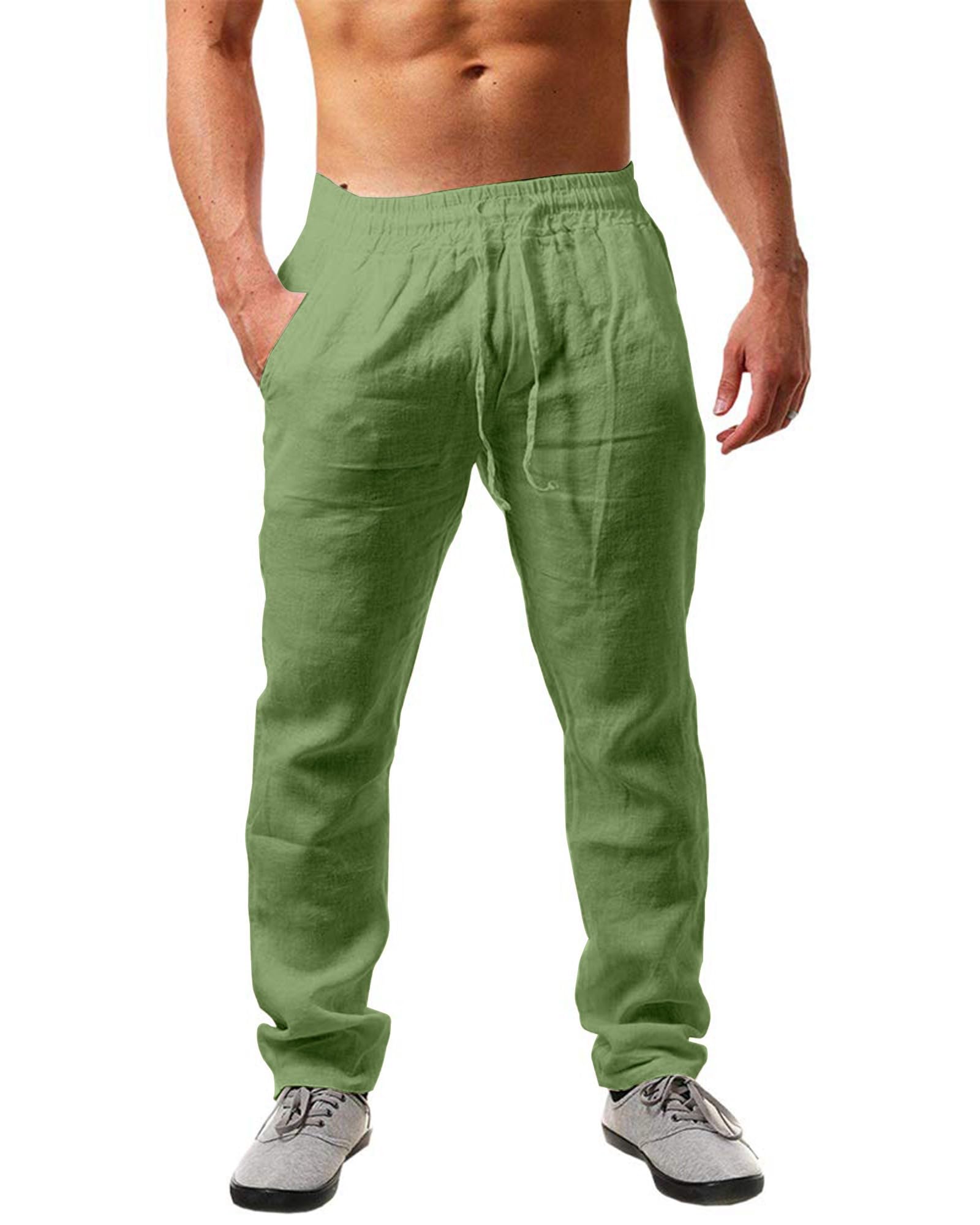 NEMXCE Leinenhose Herren Lang Leichte Sommerhose Herren Loose Fit Freizeithose mit Taschen Kordelzug für Urlaub Strand Yoga Alltag