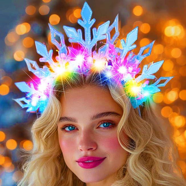 Fashband Weihnachts-Stirnband, LED-Schneeflocken-Haarreif, beleuchtet, Weihnachts-Haarschmuck für Damen