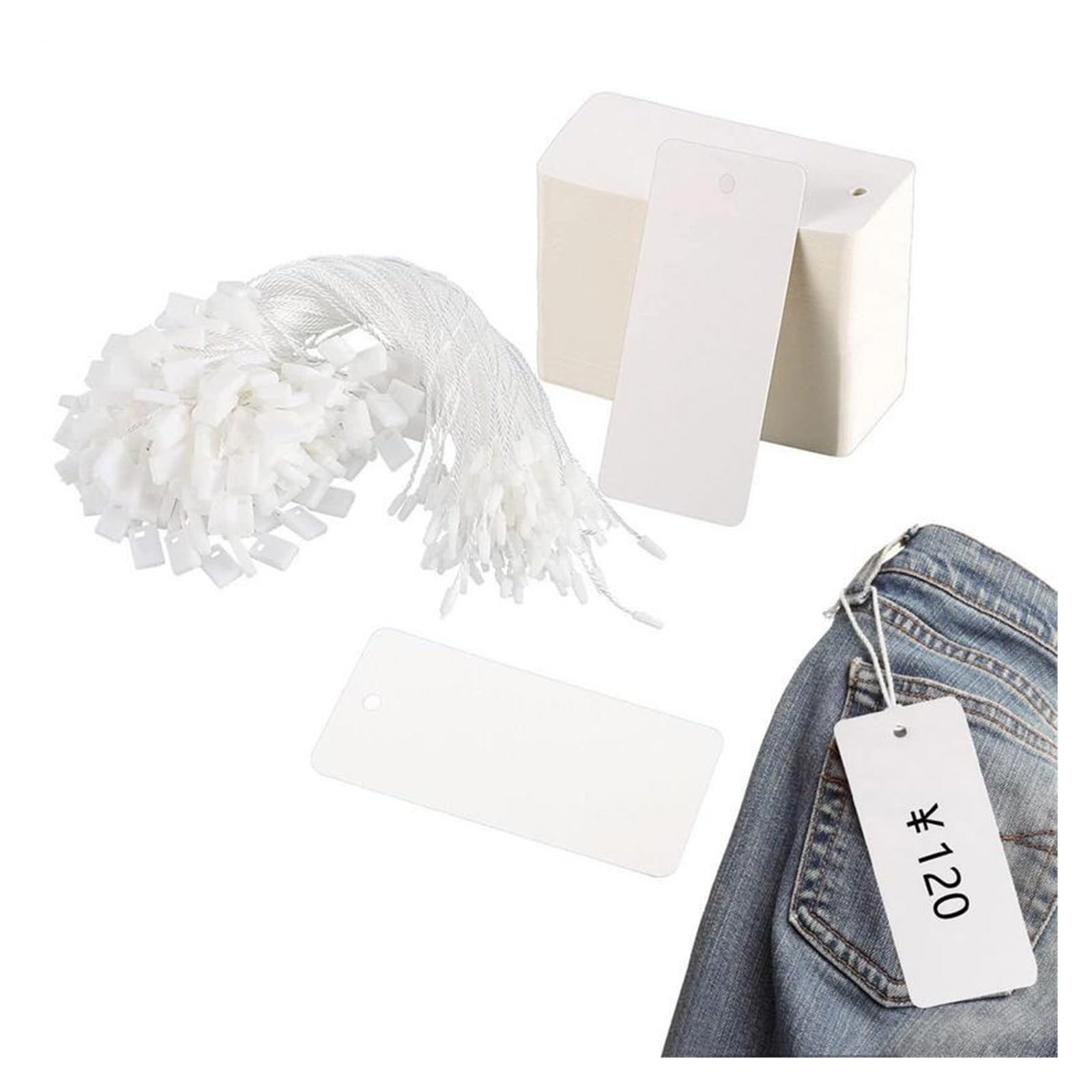 Lot de 600 étiquettes de prix avec ficelle attachée - 200 étiquettes vierges en papier cartonné inscriptible pour marquage des marchandises