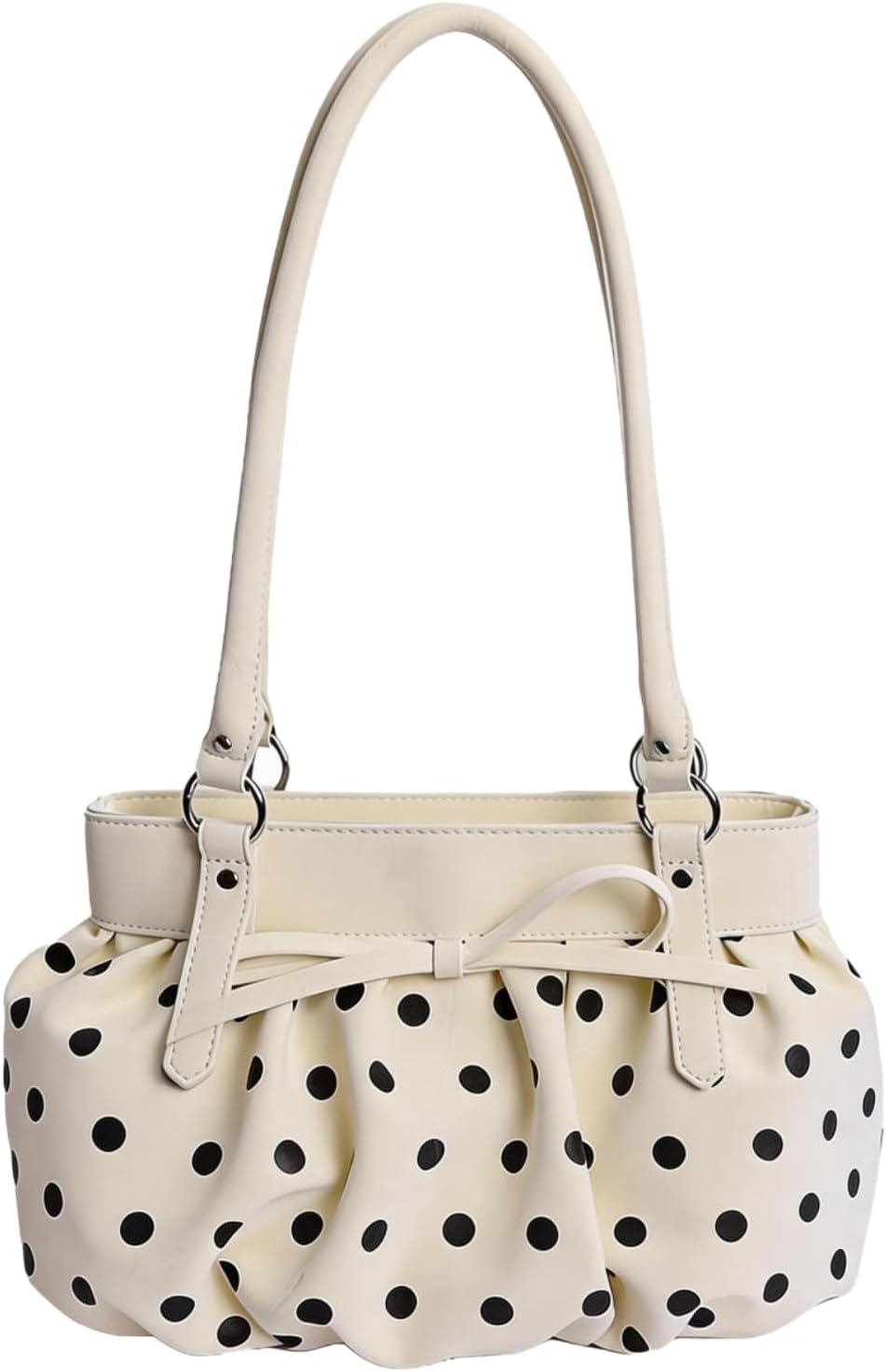Polka Dot Tote Shoulder Bag with Bow Detail for Women PU Leather
