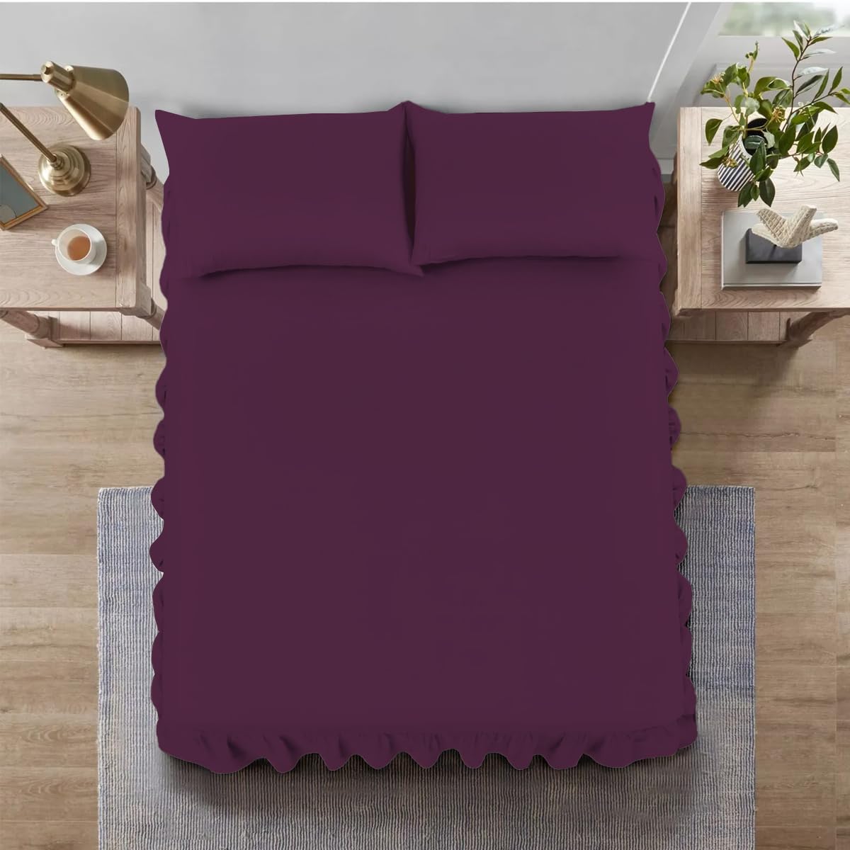 B&B Bedding Valence Sheet Collection - Soft Brushed Polycotton, Easy Wrap Elastic, Extra Deep Frilled with a Drop of 40cm (Purple, Small Double) โ image 1