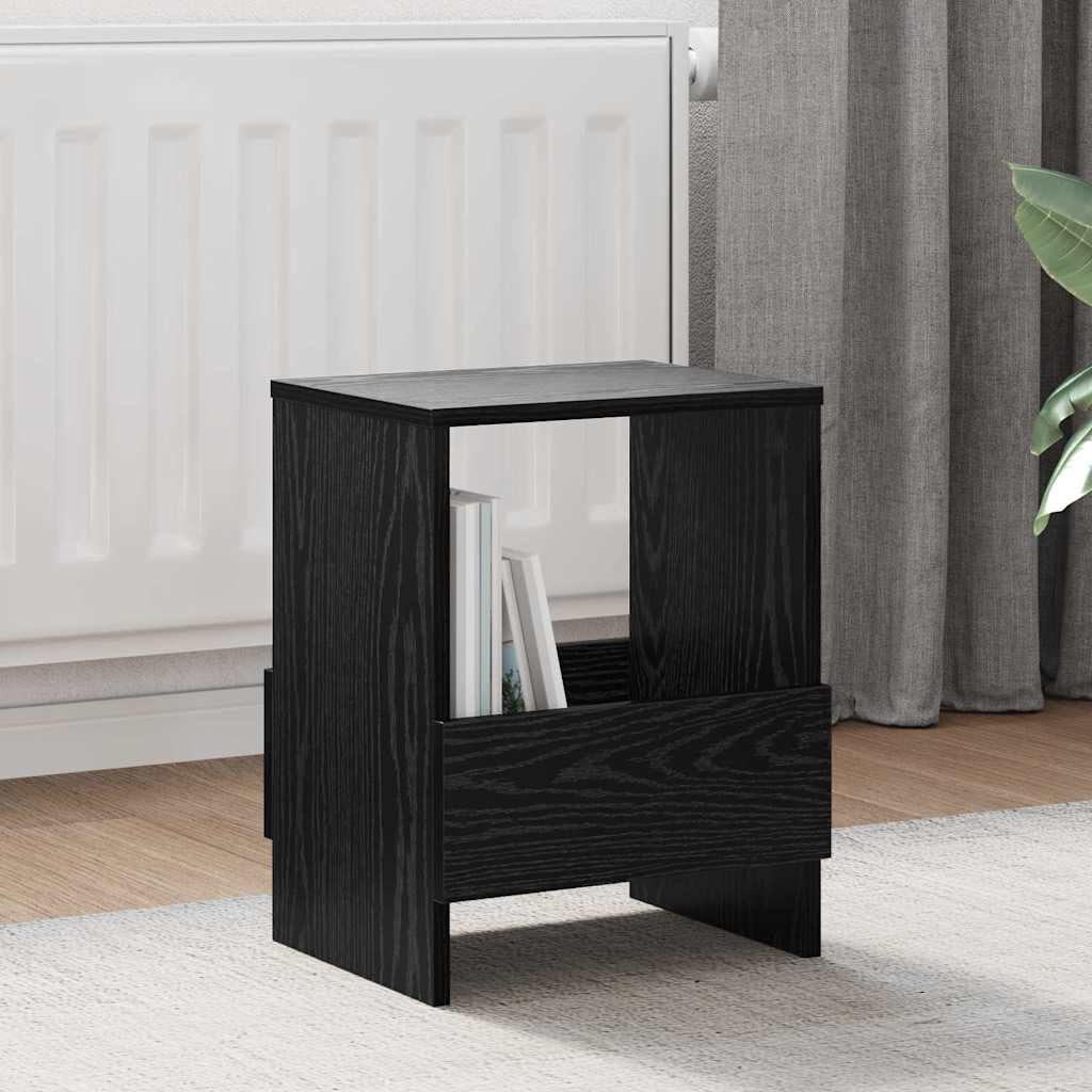 Scaffale portariviste nero effetto quercia in legno, 35 x 30 x 45 cm, con portariviste e cestino per giornali, per soggiorno, ufficio, angolo lettura, in piedi per riporre e organizzare