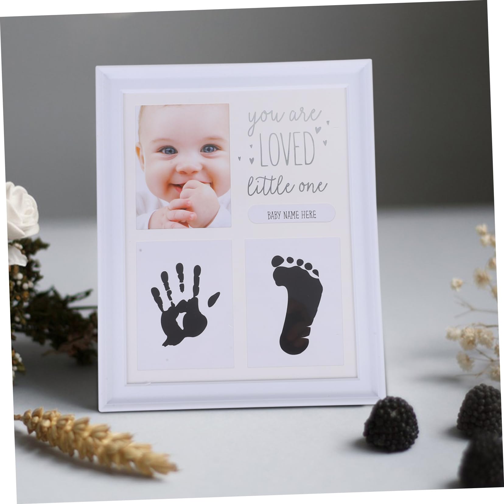 HANABASS 5 Stück Neugeborenen Fotorahmen Andenken Bilderrahmen Weiß Hand und Fußabdruckrahmen Fotohalter für Erste Jahr Erinnerungen Babyzimmer Dekoration