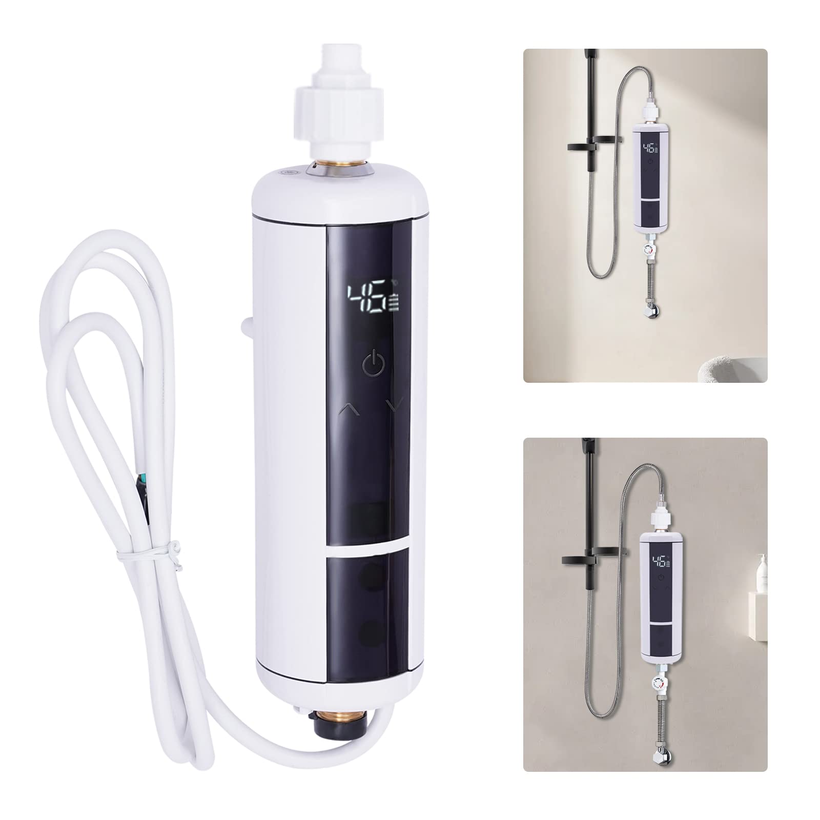 Scaldabagno Elettrico Istantaneo 3500W – Mini Doccia Con Soffione, Display LED Temperatura, IPX4, Montaggio A Parete, 28 Tubi Riscaldanti