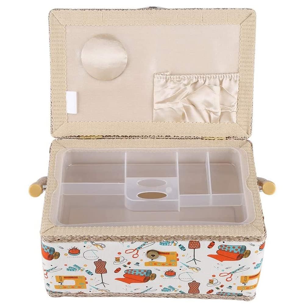 Sewing Box, Fabric Sewing Basket Organizer With Handle Organiser Tray Rural Craft Storage Box Household Sundry Small Sundries Crafts 27 8 X 18 14 5cm