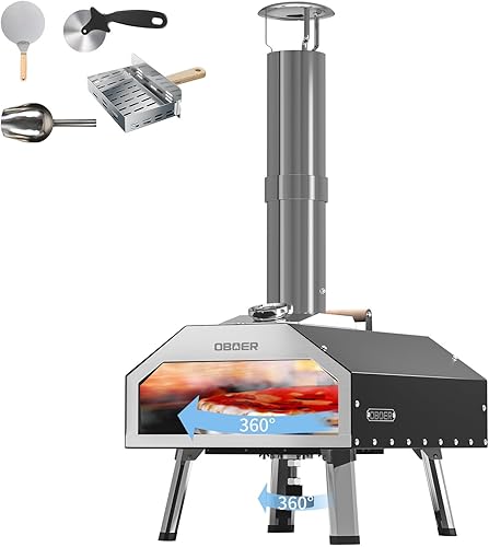 Horno de pizza portátil de 13 pulgadas, horno de pizza al aire libre de propano y madera, parrilla de pizza de acero inoxidable con patas plegables,