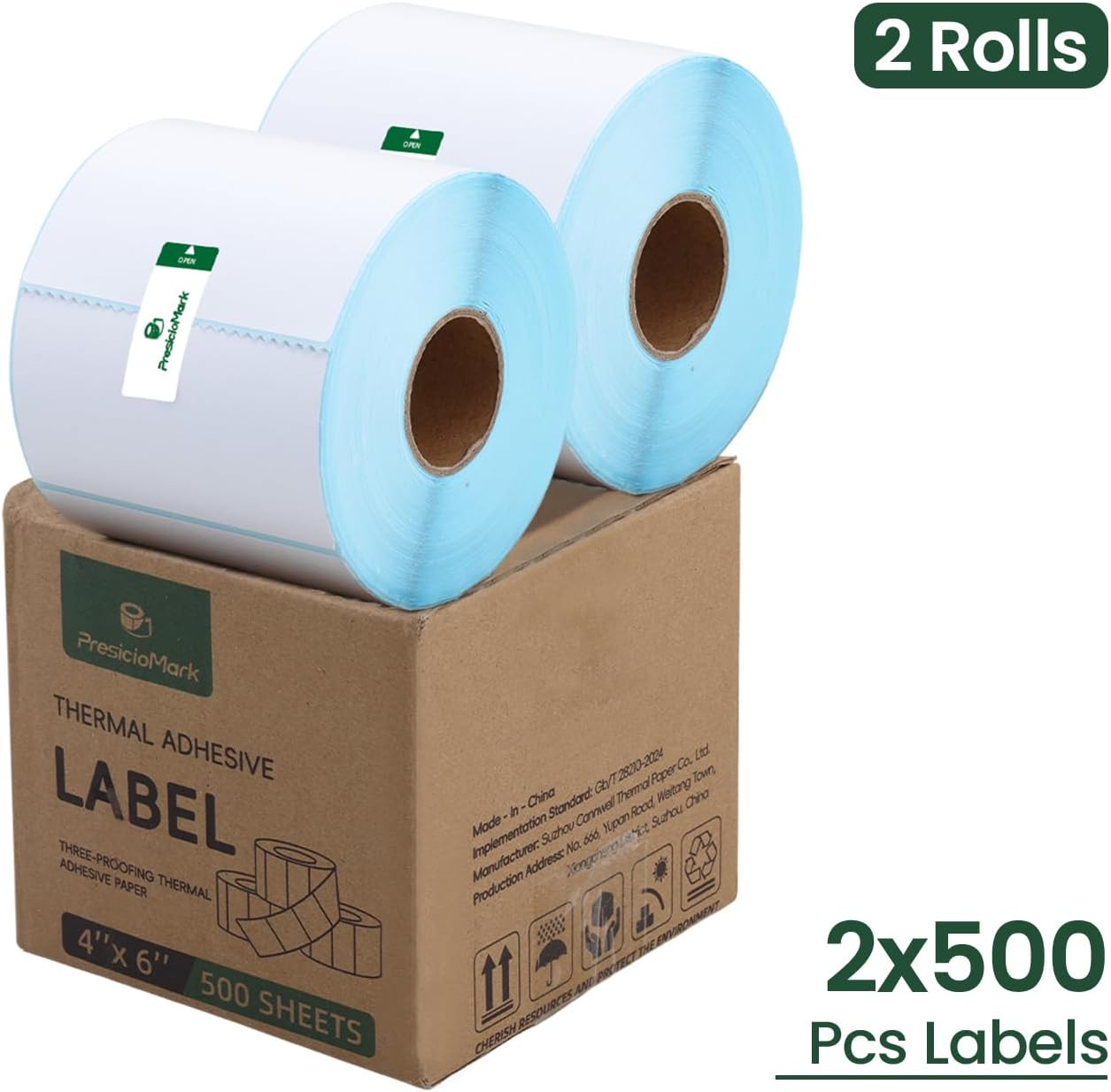 1000 Labels 2 Rolls 4"×6" Direct Thermal Shipping Labels