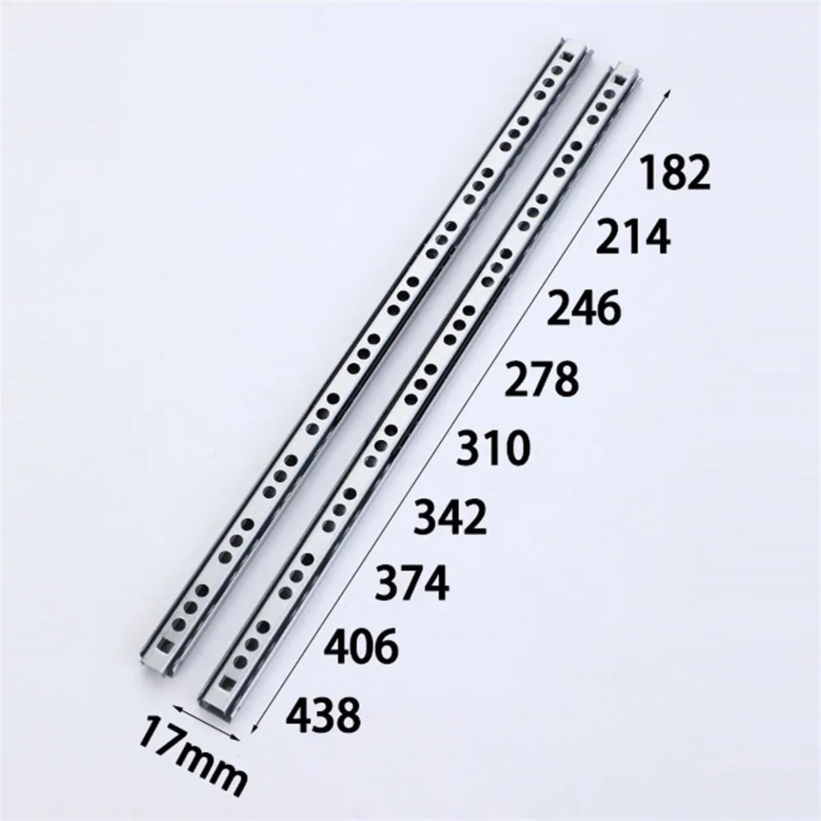 Guide per cassetti in Metallo, Guide for cassetti, Confezione da 2, Larghezza 17 mm, Cuscinetti a Sfera a 2 Vie e 2 sezioni, for impieghi gravosi, Lunghezza 182-406 mm(Length-246mm)