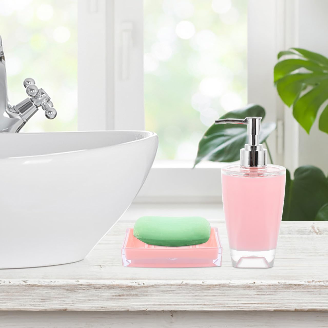 Set Accessori Bagno 4 Pezzi Rosa in Ps, Elegante per Bagno Ordinato