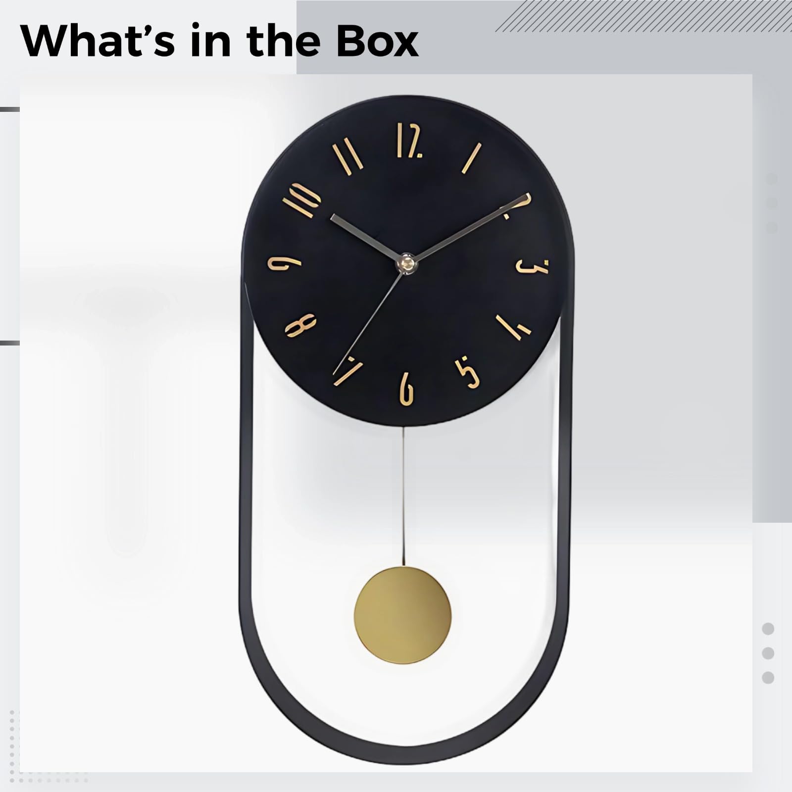 Reloj de pared con péndulo de metal, 40 cm, decorativo, de hierro negro, movimiento silencioso, números dorados, para decoración del hogar, sala de estar, dormitorio, oficina