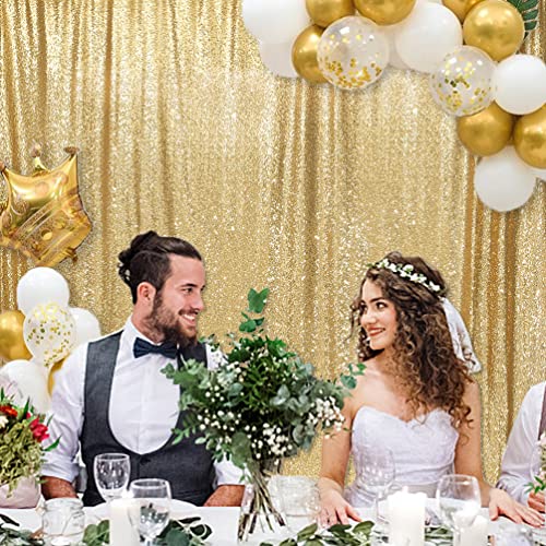 Image of PartyDelight Light Gold Sequin Backdrop 8x8ft 4 Inch Rod Pocket | Dense 3mm light gold sequins on mesh backing with 4 inch rod pocket for group photos wedding walls stages and banquet focal
