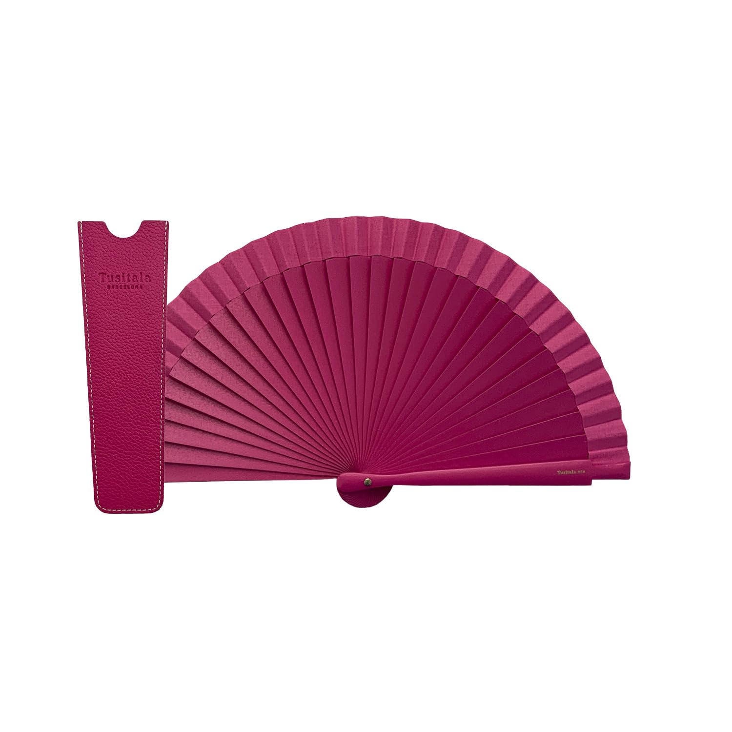 Abanico Español Clutch - Madera Y Algodón - 16 Cm - Con Cadena Y Funda- Accesorio De Moda - Hecho A Mano En España - Eventos Y Regalos - Colección Clutch - Tusitala Barcelona (Fucsia, Cadena