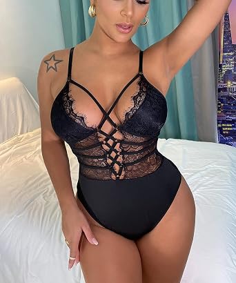 Buitifo Women Sexy Lingerie Sheer Mesh Body Suits | One Piece Babydoll Lace Teddy Bodysuit Tank Top Snap Crotch