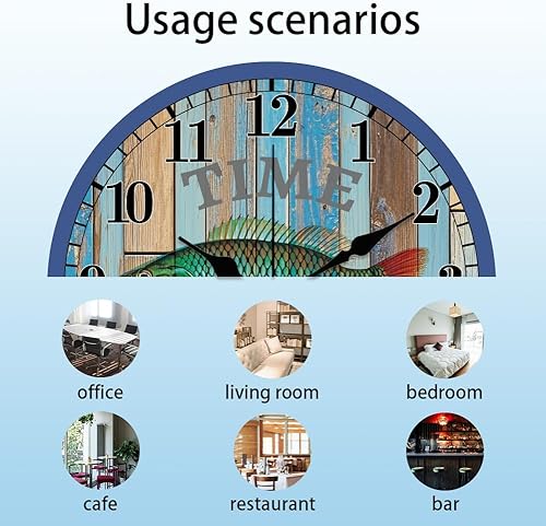 Miniatura 3 de CHGCRAFT Reloj de pared retro con patrón de carpa de 12 pulgadas, sin tictac, reloj redondo de grano de madera claro para colgar en la pared,