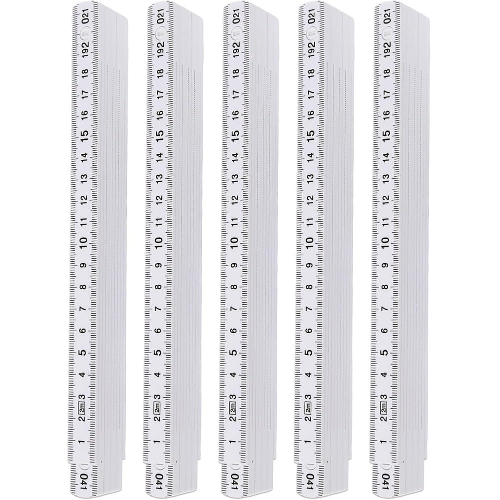 Teuypty Folding Rule White 5pcs Plastic Meter Stick Compact 2 Metres 10 Links Folding Carpenters Ruler Foldable Ruler