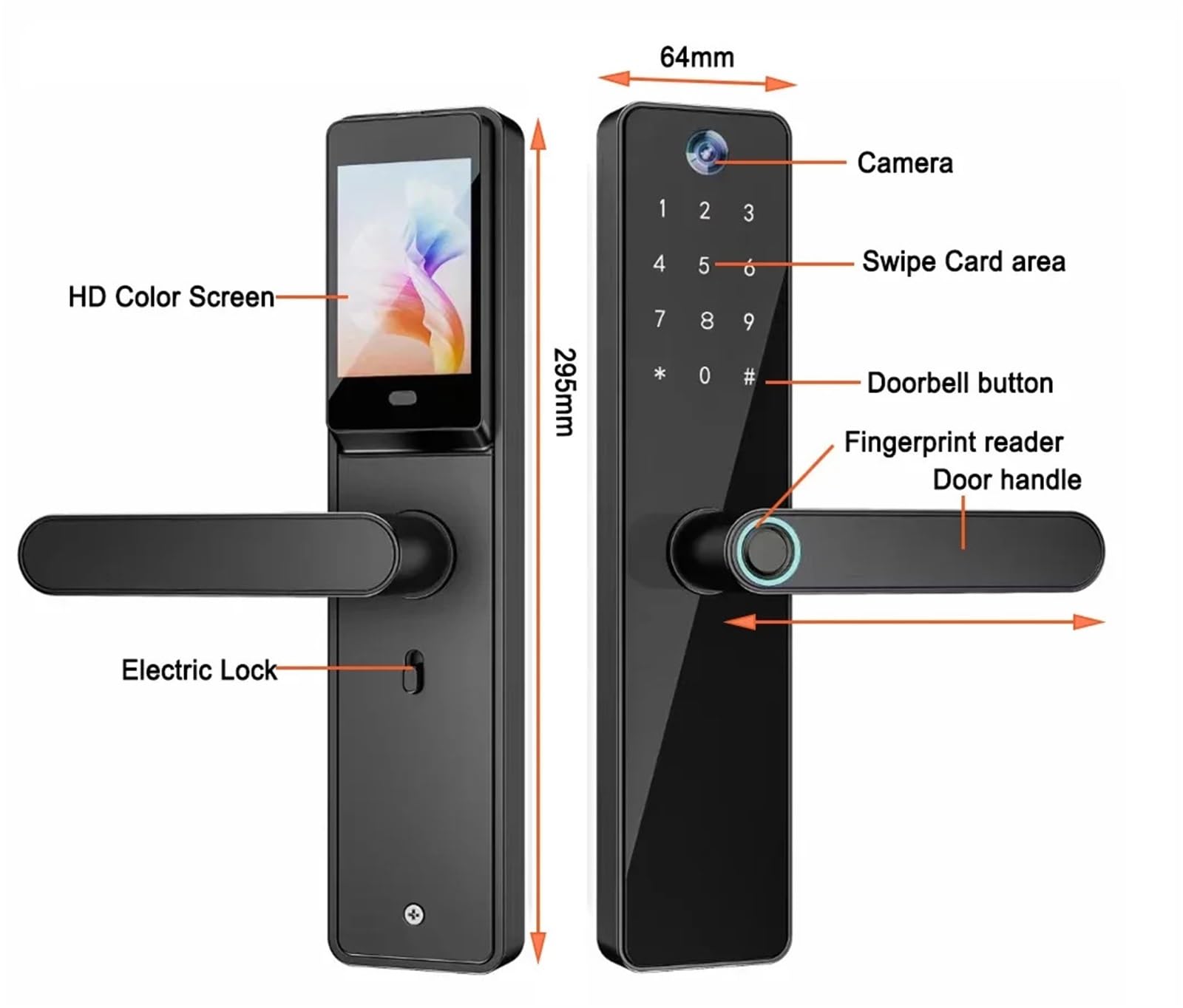 Cerradura Electronica, Cerradura de puerta inteligente IP66, resistente al agua, Wifi, cerradura Digital electrónica con teclado for puerta delantera, espesor de puerta de 35-100mm(22X180(5050))