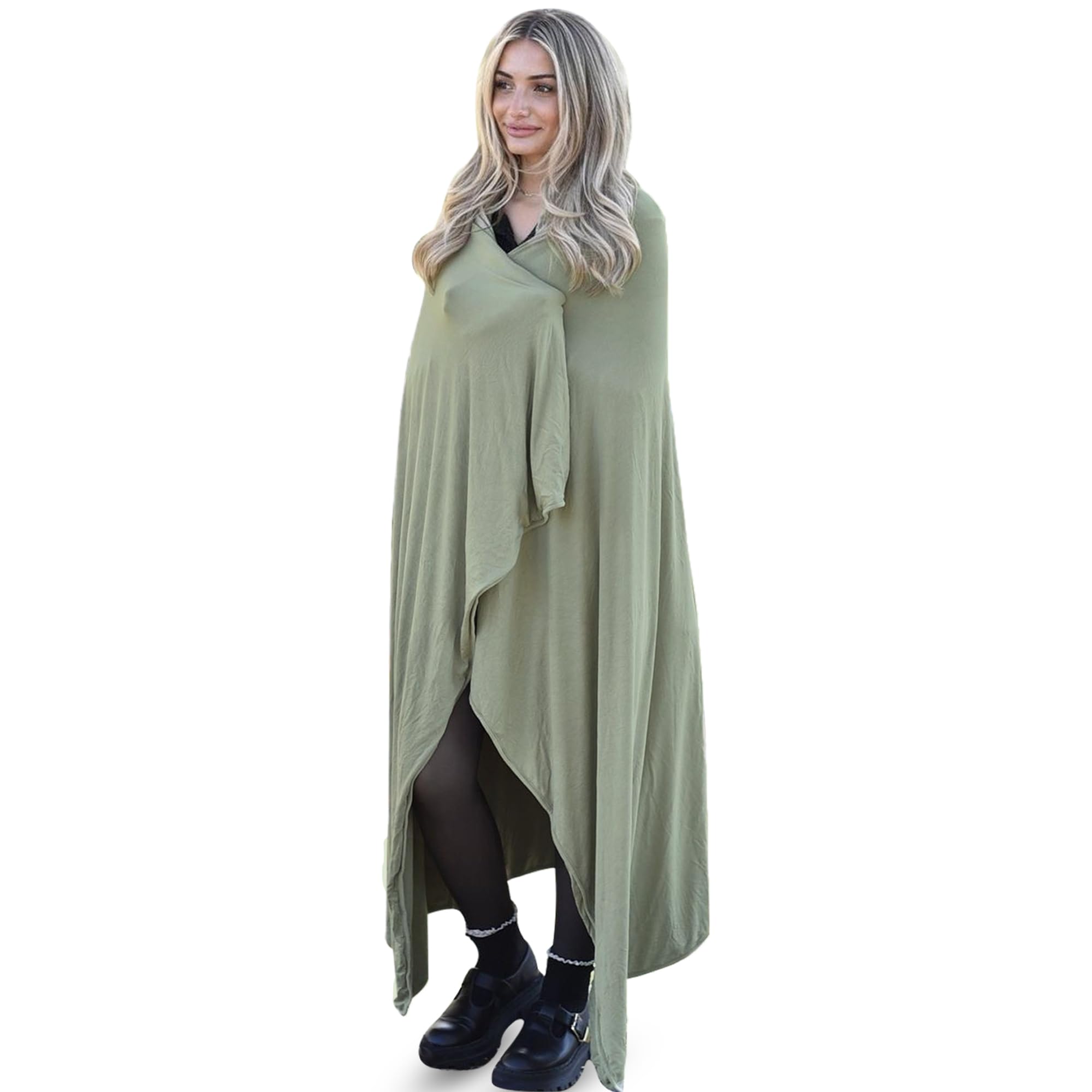 K E L O R Luxury Viscose derived from Bamboo Wrap Blanket - Stretchy, Lightweight Soft & Breathable - Cooling Viscose with Spandex, Versatile Travel Blanket - Shawl (Meadow Green, Double-Sided)-image-30