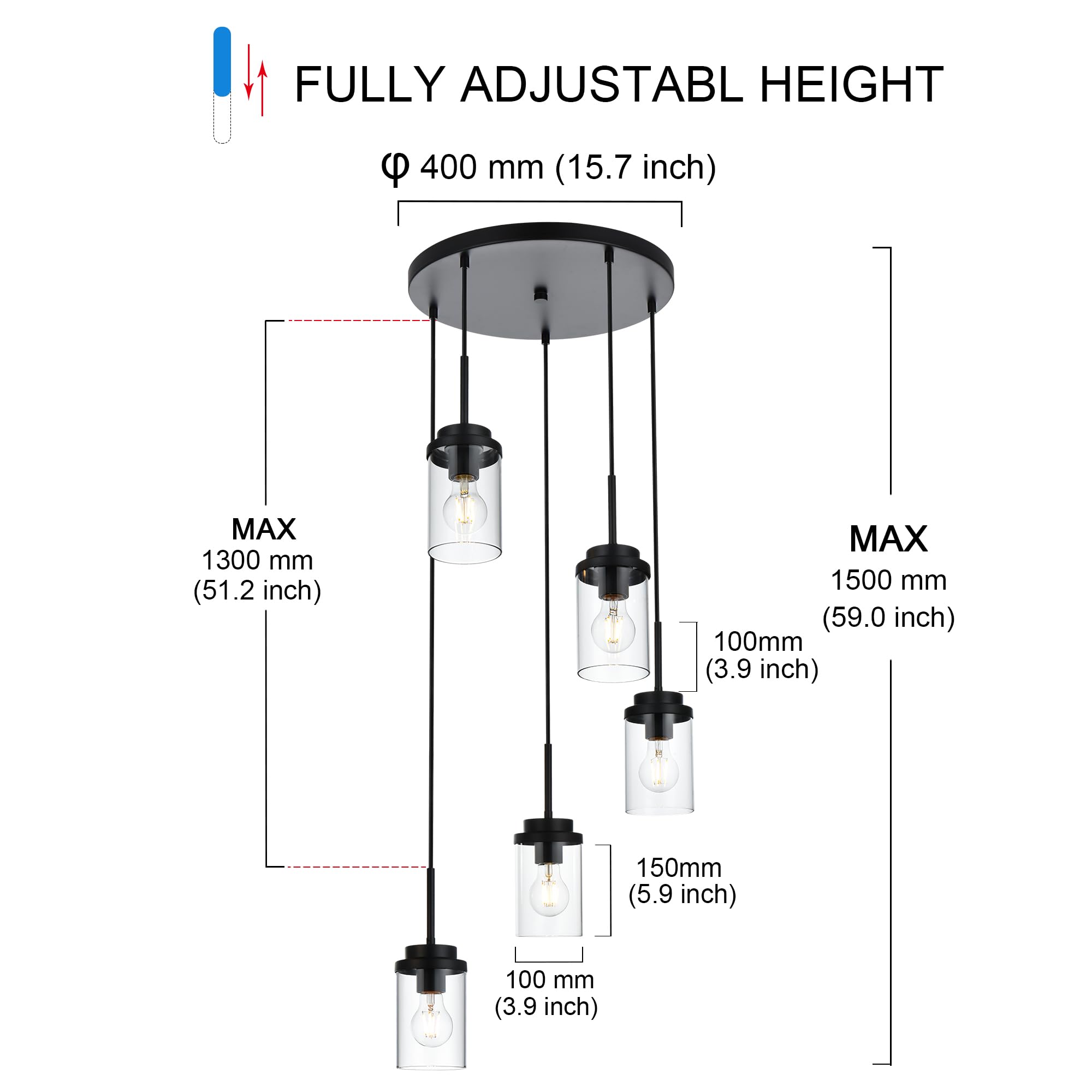 MELUCEE 5-Light Pendant Chandelier - Modern Lighting -7
