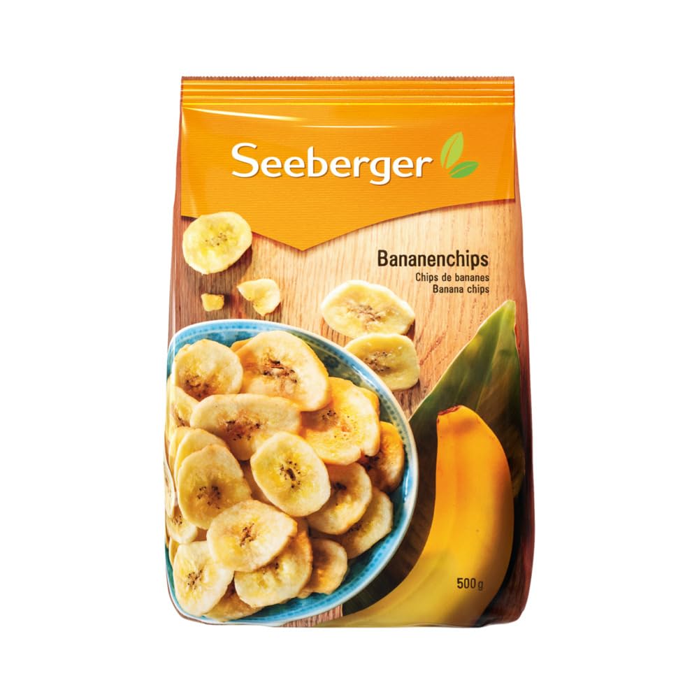 Seeberger Bananenchips 5er Pack: Frische Bananenscheiben in feinem Kokosöl zu knusprigen Chips gebacken - aufregend bananig - gesüßt - ohne Aroma, vegan (5 x 500 g)