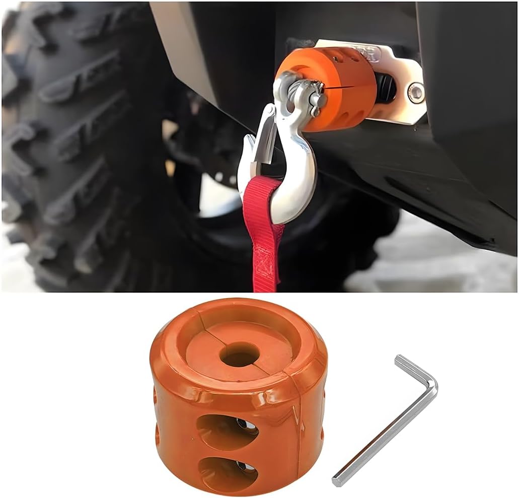Bittwee Car Rubber Winch Stopper for ATV UTV Truck Cable Saver Hook Stopper Line Synthetic Rope Bump Shock Saver Damper with Stainless Steel Screws and Nuts Quick Install Tool (Orange)